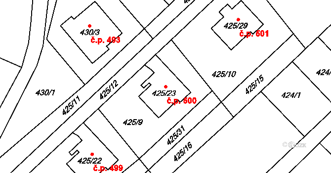 Krmelín 500 na parcele st. 425/23 v KÚ Krmelín, Katastrální mapa