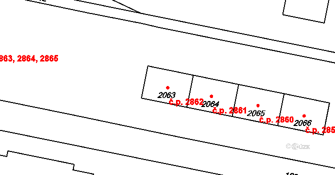 Kladno 2859,2860,2861,2862 na parcele st. 2063 v KÚ Kladno, Katastrální mapa