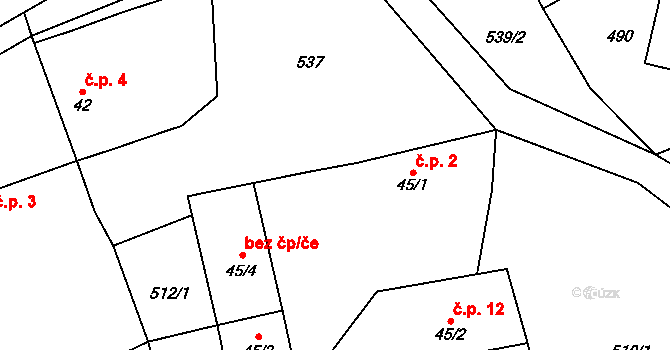 Durdice 2, Heřmaničky na parcele st. 45/1 v KÚ Arnoštovice, Katastrální mapa