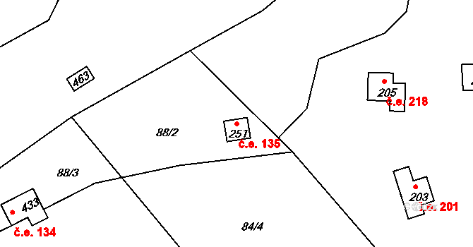 Třebsín 135, Krňany na parcele st. 251 v KÚ Třebsín, Katastrální mapa