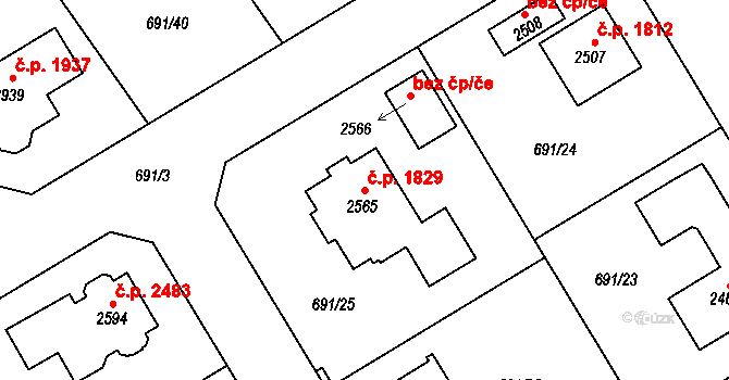 Brandýs nad Labem 1829, Brandýs nad Labem-Stará Boleslav na parcele st. 2565 v KÚ Brandýs nad Labem, Katastrální mapa