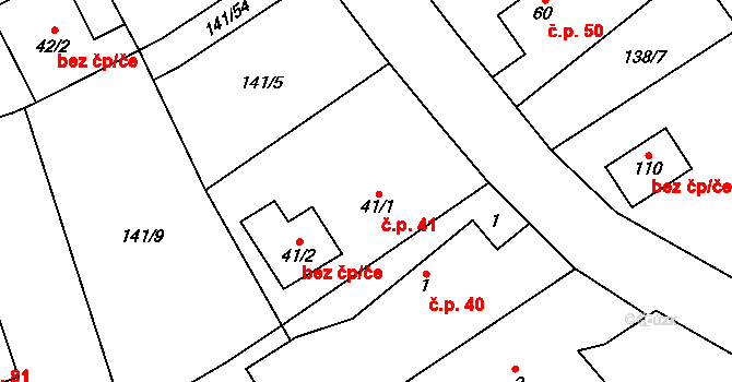 Podbrdy 41 na parcele st. 41/1 v KÚ Podbrdy, Katastrální mapa