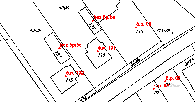 Polánky nad Dědinou 101, Třebechovice pod Orebem na parcele st. 116 v KÚ Polánky nad Dědinou, Katastrální mapa