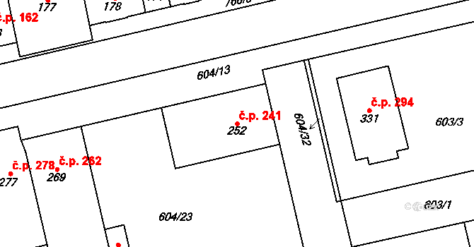 Slatinice 241 na parcele st. 252 v KÚ Slatinice na Hané, Katastrální mapa