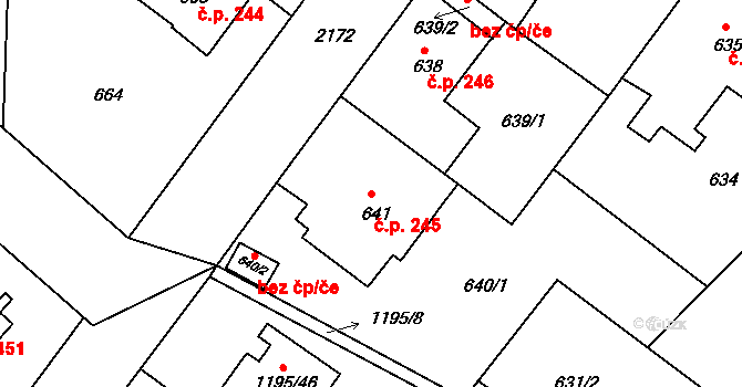 Březnice 245 na parcele st. 641 v KÚ Březnice, Katastrální mapa