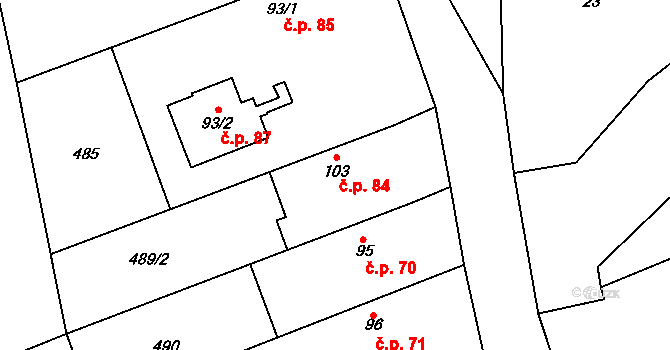 Chotělice 84, Smidary na parcele st. 103 v KÚ Chotělice, Katastrální mapa