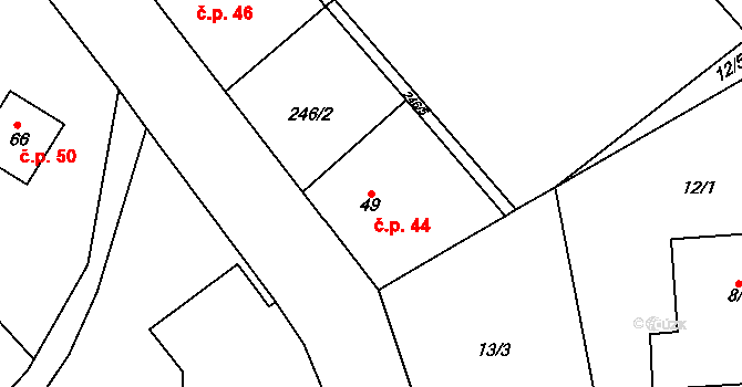 Libunec 44, Libuň na parcele st. 49 v KÚ Libunec, Katastrální mapa