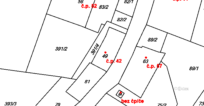 Karlov 42, Stará Paka na parcele st. 49 v KÚ Karlov u Roškopova, Katastrální mapa