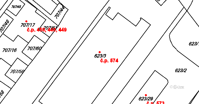 Neštěmice 574, Ústí nad Labem na parcele st. 623/3 v KÚ Neštěmice, Katastrální mapa