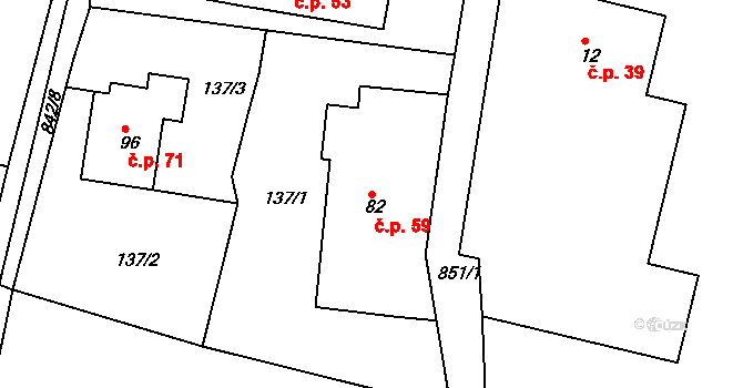 Sudslava 59 na parcele st. 82 v KÚ Sudslava, Katastrální mapa