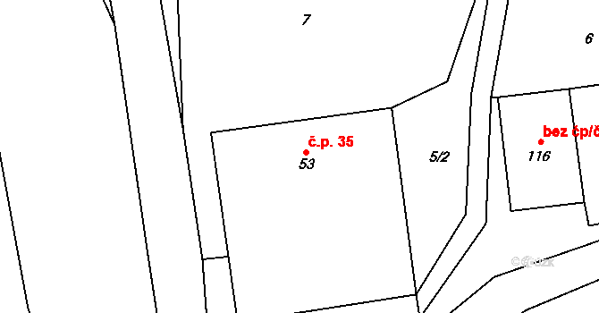 Benátky 35 na parcele st. 53 v KÚ Benátky u Litomyšle, Katastrální mapa