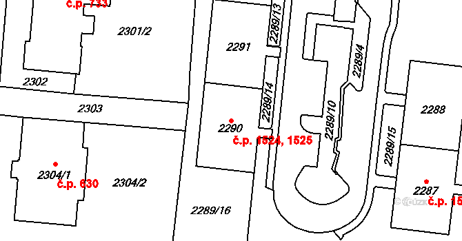 Kadaň 1524,1525 na parcele st. 2290 v KÚ Kadaň, Katastrální mapa