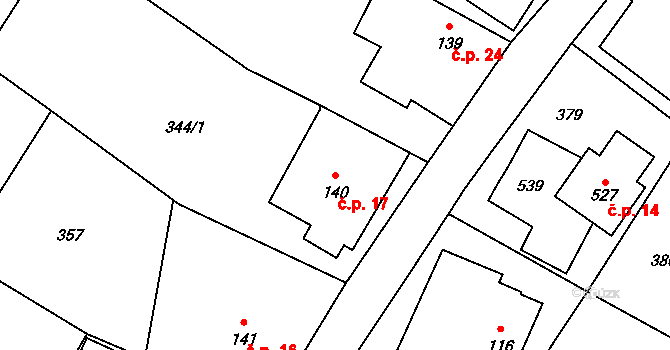 Suchá 17, Litomyšl na parcele st. 140 v KÚ Záhraď, Katastrální mapa