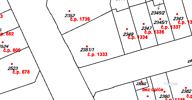 Černá Pole 1333, Brno na parcele st. 2351/1 v KÚ Černá Pole, Katastrální mapa