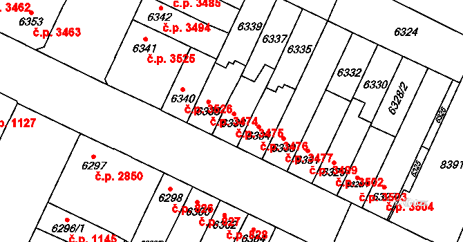 Židenice 3475, Brno na parcele st. 6336 v KÚ Židenice, Katastrální mapa