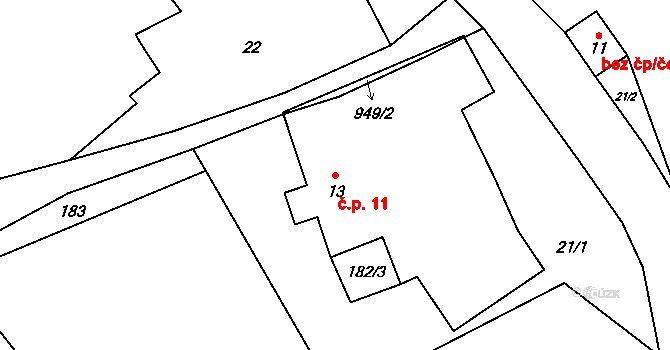 Chlístov 11, Nadějkov na parcele st. 13 v KÚ Chlístov u Nadějkova, Katastrální mapa