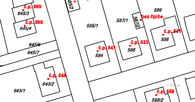 Postoloprty 541 na parcele st. 584 v KÚ Postoloprty, Katastrální mapa