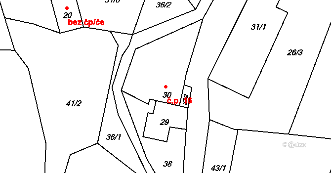 Kotvina 16, Okounov na parcele st. 30 v KÚ Kotvina, Katastrální mapa