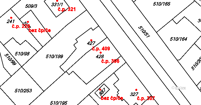 Sendražice 396, Kolín na parcele st. 428 v KÚ Sendražice u Kolína, Katastrální mapa