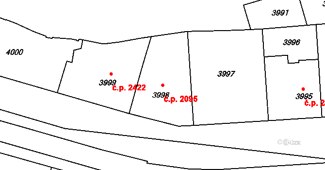 Smíchov 2095, Praha na parcele st. 3998 v KÚ Smíchov, Katastrální mapa
