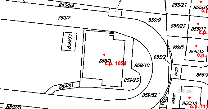 Ruzyně 1024, Praha na parcele st. 859/3 v KÚ Ruzyně, Katastrální mapa