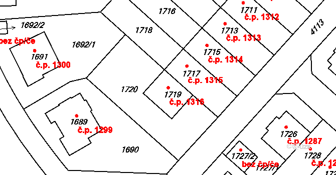 Dejvice 1316, Praha na parcele st. 1719 v KÚ Dejvice, Katastrální mapa