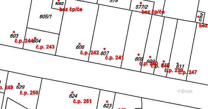 Řepy 241, Praha na parcele st. 607 v KÚ Řepy, Katastrální mapa