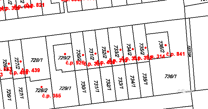 Vysočany 313, Praha na parcele st. 732/2 v KÚ Vysočany, Katastrální mapa