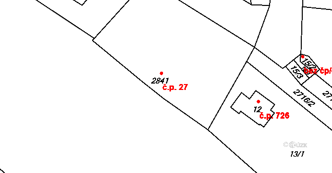 Kyje 27, Praha na parcele st. 2841 v KÚ Kyje, Katastrální mapa