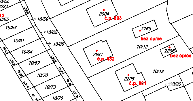 Sezimovo Ústí 882 na parcele st. 2981 v KÚ Sezimovo Ústí, Katastrální mapa