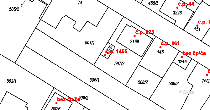 Sezimovo Ústí 1455 na parcele st. 2170 v KÚ Sezimovo Ústí, Katastrální mapa