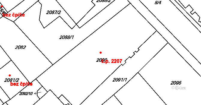 Chomutov 2207 na parcele st. 2090 v KÚ Chomutov II, Katastrální mapa