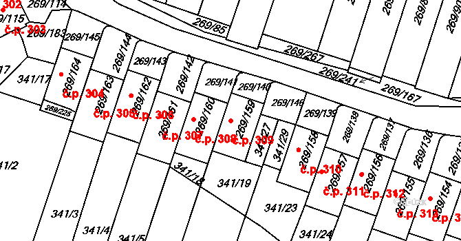 Pražské Předměstí 309, Bílina na parcele st. 269/159 v KÚ Bílina, Katastrální mapa