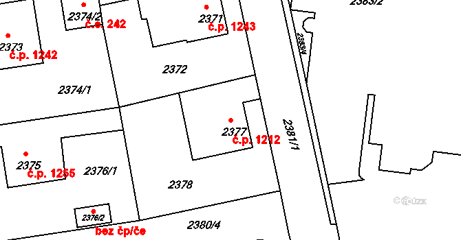 Rumburk 1 1212, Rumburk na parcele st. 2377 v KÚ Rumburk, Katastrální mapa