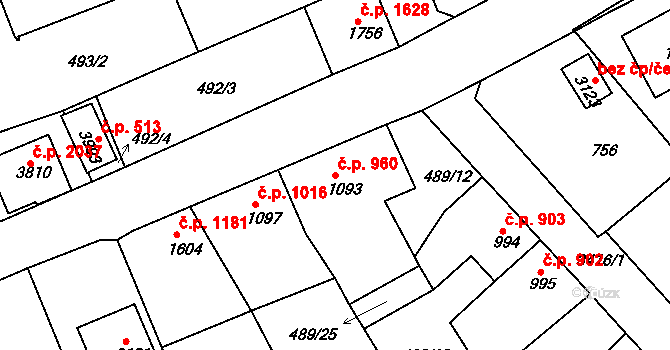 Česká Třebová 960 na parcele st. 1093 v KÚ Česká Třebová, Katastrální mapa