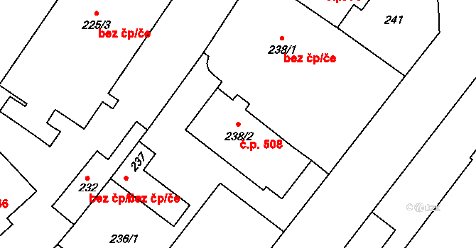 Pisárky 508, Brno na parcele st. 238/2 v KÚ Pisárky, Katastrální mapa