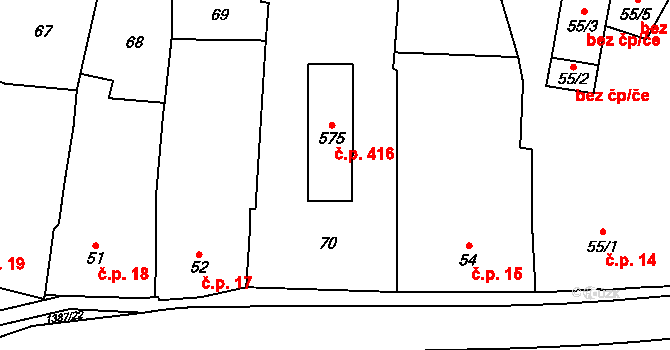 Vranov nad Dyjí 416 na parcele st. 575 v KÚ Vranov nad Dyjí, Katastrální mapa