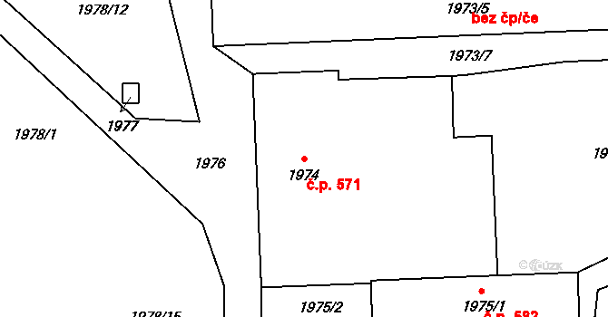 Šluknov 571 na parcele st. 1974 v KÚ Šluknov, Katastrální mapa