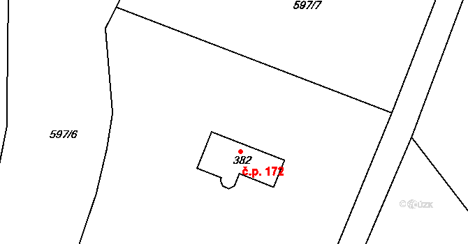 Bítouchov 172, Semily na parcele st. 382 v KÚ Bítouchov u Semil, Katastrální mapa