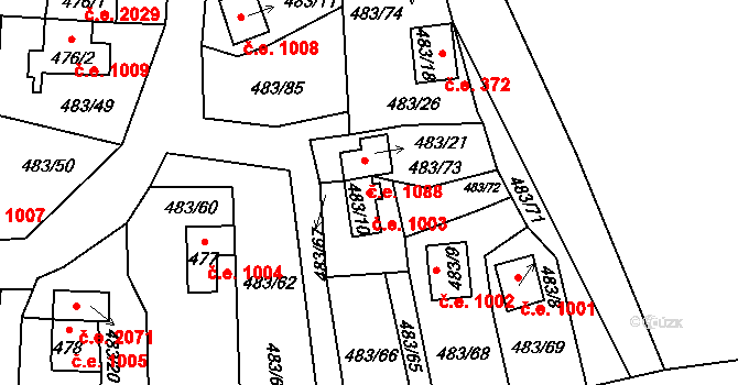 Kovářov 1003, Frymburk na parcele st. 483/10 v KÚ Frymburk, Katastrální mapa