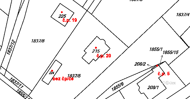 Nový Pařezov 20, Pařezov na parcele st. 215 v KÚ Pařezov, Katastrální mapa