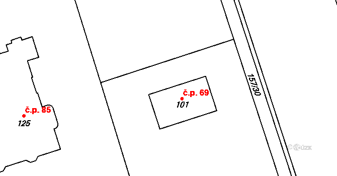 Podbrdy 69 na parcele st. 101 v KÚ Podbrdy, Katastrální mapa