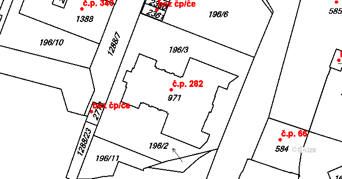 Plešivec 282, Český Krumlov na parcele st. 971 v KÚ Český Krumlov, Katastrální mapa