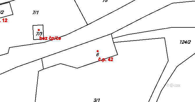 Sovinec 42, Jiříkov na parcele st. 6 v KÚ Sovinec, Katastrální mapa