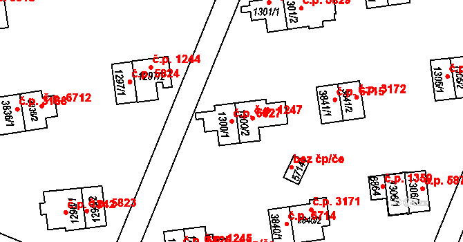 Zlín 5827 na parcele st. 1300/1 v KÚ Zlín, Katastrální mapa