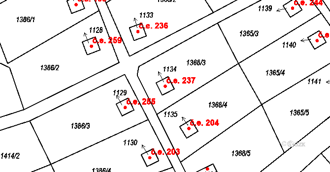 Žirovnice 237 na parcele st. 1134 v KÚ Žirovnice, Katastrální mapa