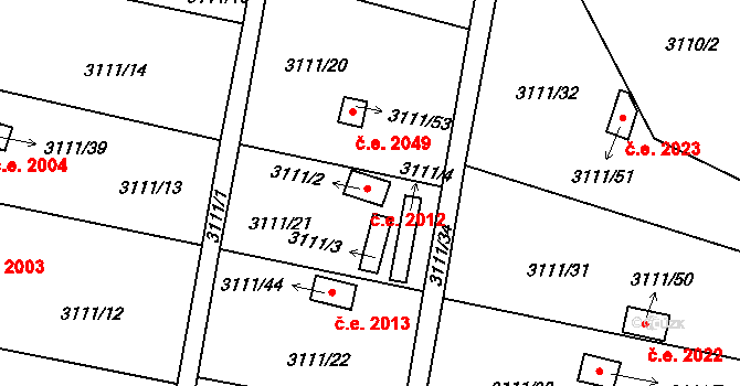 Louny 2012 na parcele st. 3111/2 v KÚ Louny, Katastrální mapa
