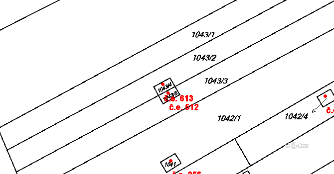 Medlánky 613, Brno na parcele st. 1043/4 v KÚ Medlánky, Katastrální mapa