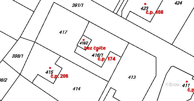 Výškovice 174, Ostrava na parcele st. 416/1 v KÚ Výškovice u Ostravy, Katastrální mapa