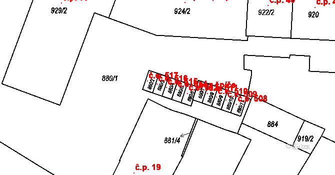 Bučovice 515 na parcele st. 880/4 v KÚ Bučovice, Katastrální mapa